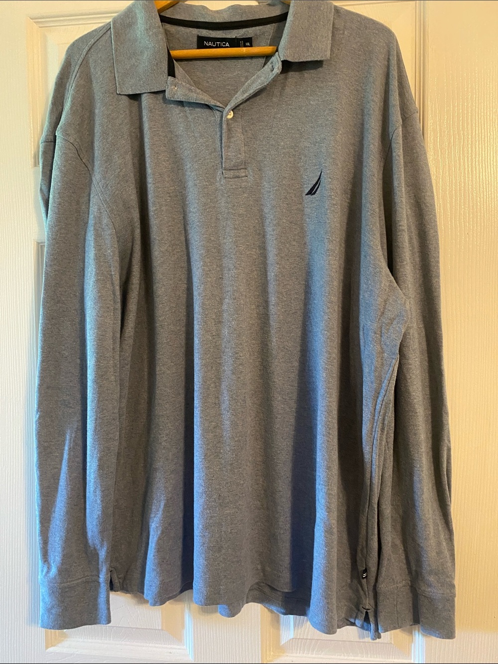 Nautica Men’s Long Sleeve Polo - Light Gray with Navy Logo